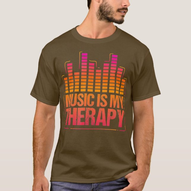 T-shirt Music Is My Therapy Equalizer DJ Disco Style (Devant)