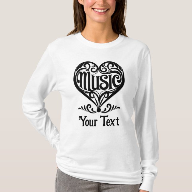 T-shirt Music Lover Elegant Scrolled Heart Personalized (Devant)