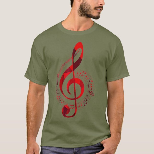 T-shirt Music Note Treble Clef Red Tones Musical Symbol (Devant)