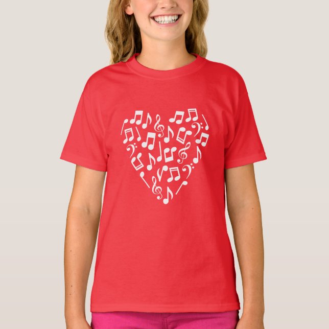 T-shirt Music Notes Coeur (Rouge et Blanc) (Devant)