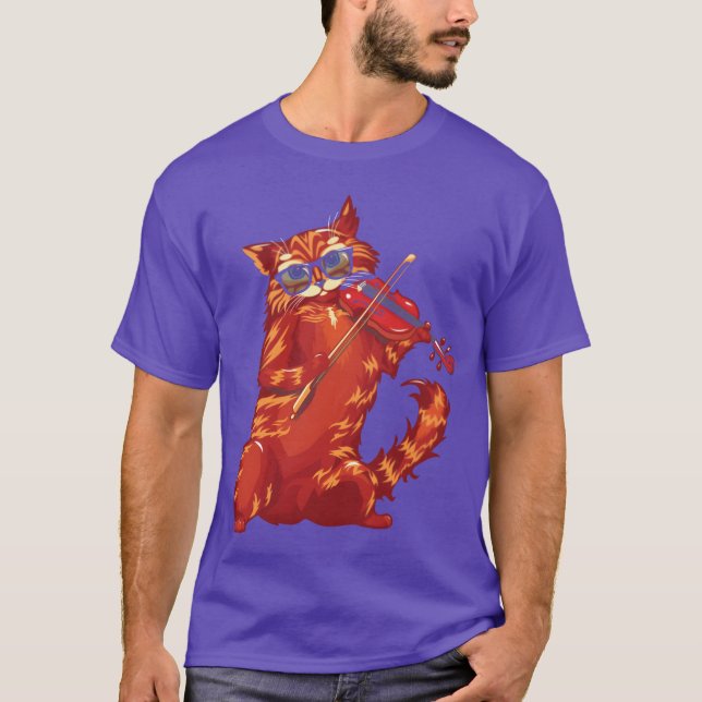 T-shirt Musical Chat Joue Violon Orchestre Classique b (Devant)