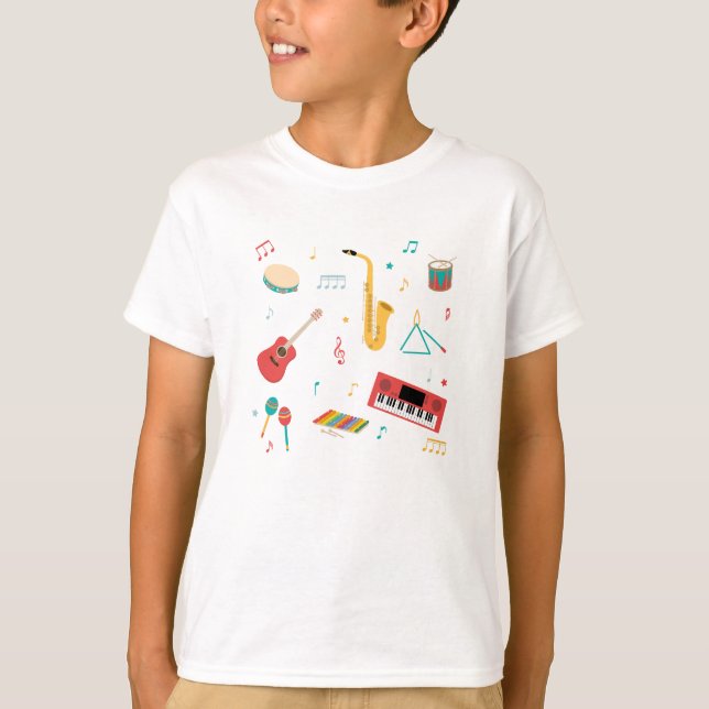 T-shirt Musical Instruments Music Theme Pattern (Devant)
