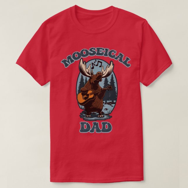 T-shirt Musical Mooseical Papa Moose avec une guitare acou (Design devant)