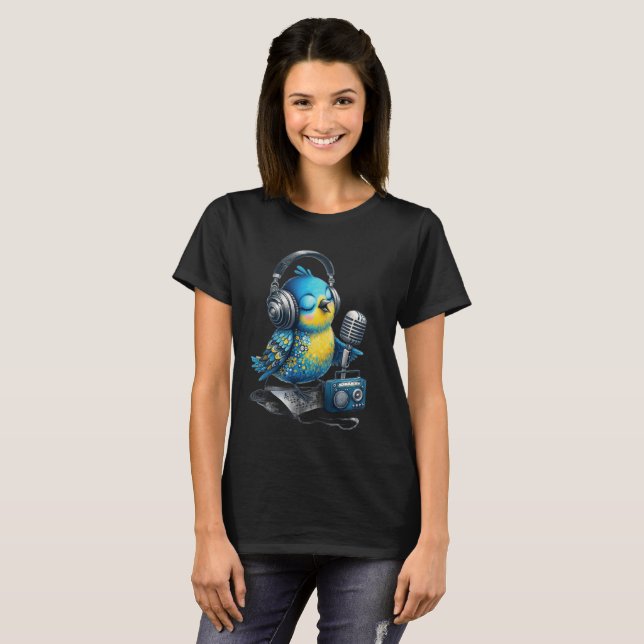 T-shirt musical oiseau bleu mignon (Devant entier)