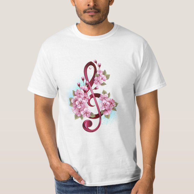 T-shirt Musical treble clef notes with sakura flowers (Devant)