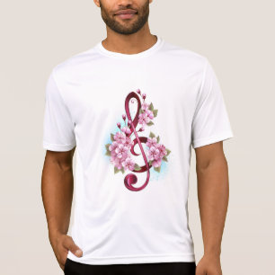 T-shirt Musical treble clef notes with sakura flowers
