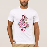 Musical treble clef notes with sakura flowers