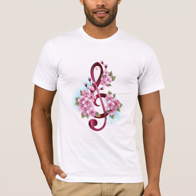 T-shirt Musical treble clef notes with sakura flowers (Devant)