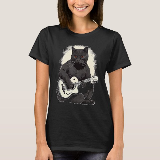 T-shirt Musicien Chat Noir Guitariste Bombay Chats Avec Gu (Devant)