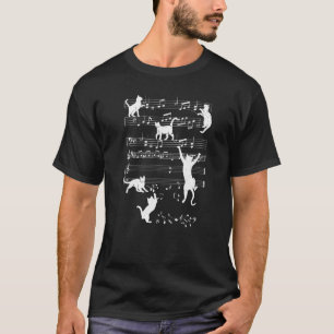 T-shirt Musicien Cute Chat Jouer Sur Notes Musicales Musiq