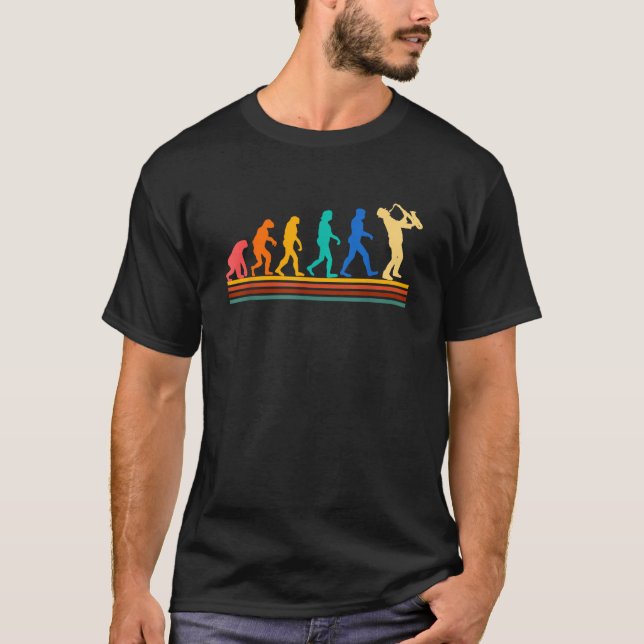T-shirt Musicien de jazz à l'évolution rétro Saxophoniste  (Devant)