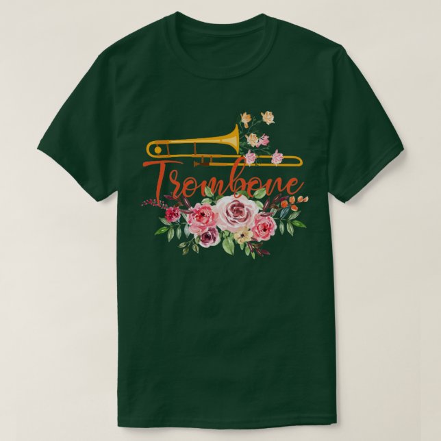 T-shirt Musicien Fleur Musique Trombone (Design devant)