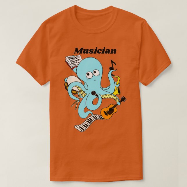 T-shirt Musicien mignon et amusant Conception d'Octopus (Design devant)