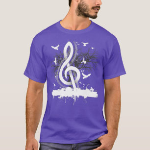 T-shirt Musicien Notes musicales Oiseaux Arbre Arbre Clé A