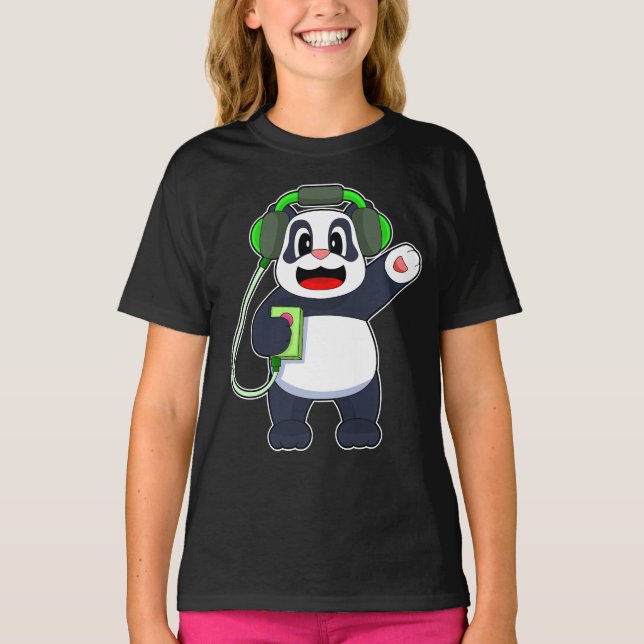T-shirt Musicien Panda musique casque (Devant)