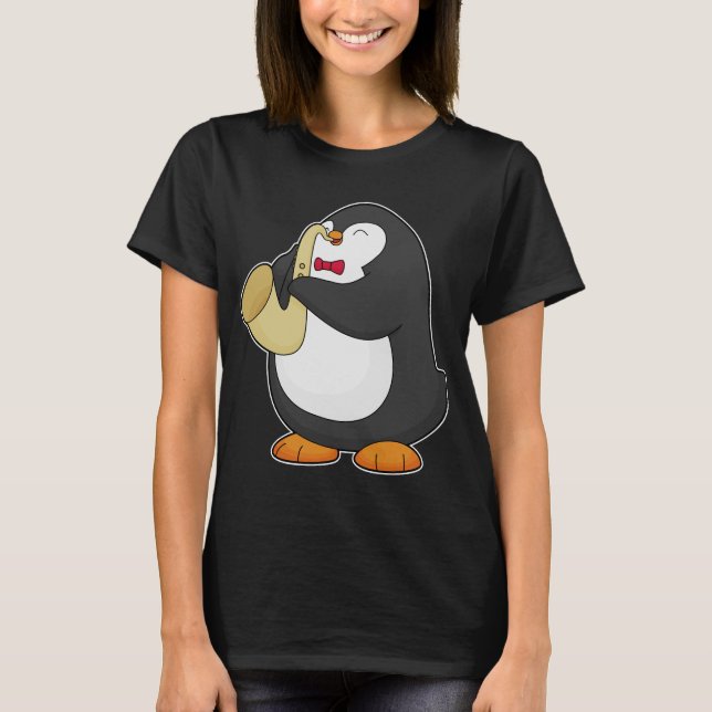 T-shirt Musicien pingouin Musique saxophone (Devant)