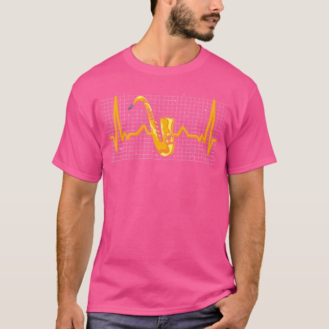 T-shirt Musicien Saxophoniste Jazz Musique Heartbeat Saxop (Devant)