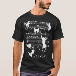 T-shirt Musicienne Femme Cute Chat Jouant Sur Notes Musica