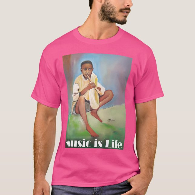 T-shirt Musique, c'est la vie - Garçon jouant de la flûte (Devant)