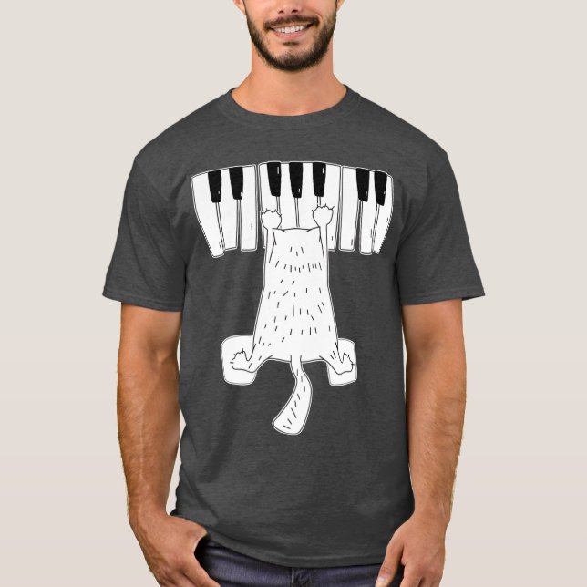 T-shirt Musique Chat Jouer Sur Piano Musical Notes famille (Devant)