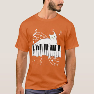 T-shirt Musique Chat Jouer Sur Piano Musicien Famille