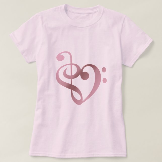 T-shirt Musique Coeur Rose Or en Love forme coeur (Design devant)