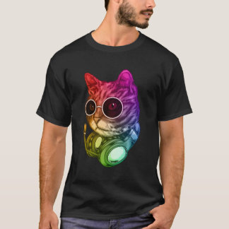 T-shirt Musique colorée Casque de chat Raver Animal