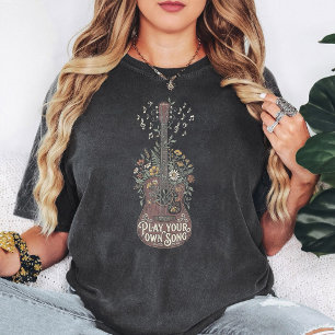 T-shirt Musique d'art de guitare acoustique florale