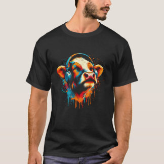 T-shirt Musique de casque de vache cool Art de Noël Annive