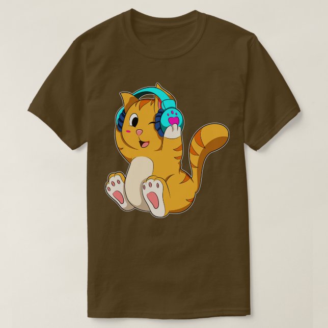T-shirt Musique de chat avec casque (Design devant)