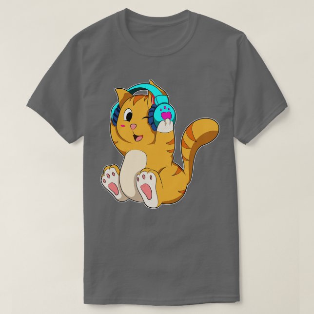 T-shirt Musique de chat avec casque (Design devant)