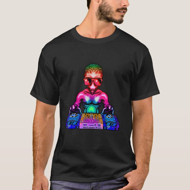 T-shirt Musique de House Techno DJ Alien Psychedelique Rav (Devant)