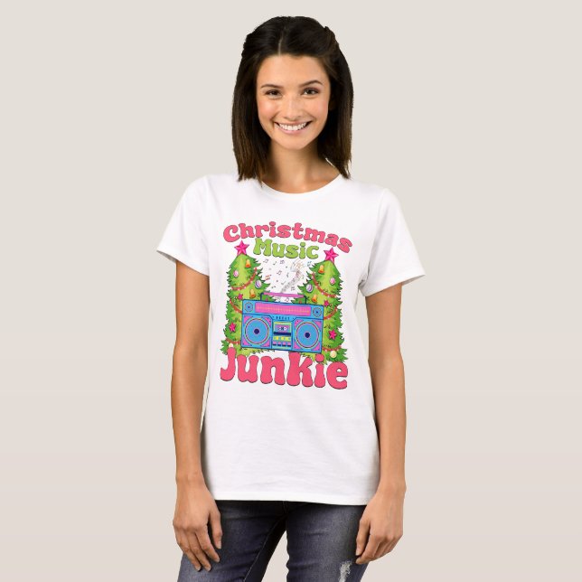 T-shirt Musique de Noël Junkie 80's Retro Cassette Player (Devant entier)