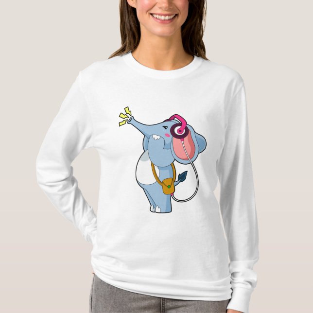 T-shirt Musique d'écouteur éléphant (Devant)