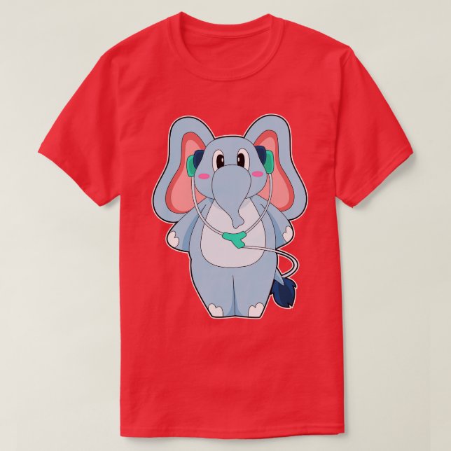 T-shirt Musique d'écouteur éléphant (Design devant)
