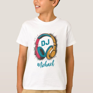 T-shirt Musique DJ casque coloré Nom personnalisé