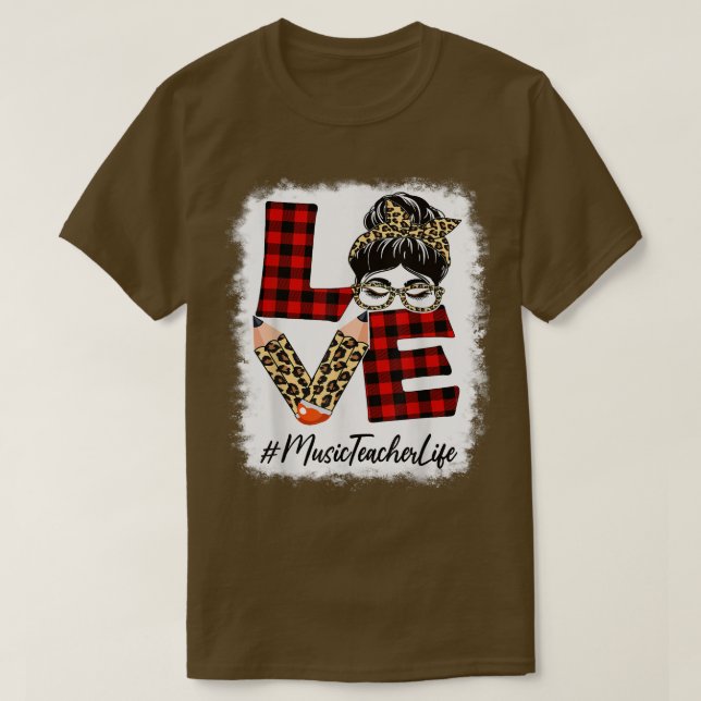 T-shirt Musique Enseignant Aimer Messy Bun Leopard Buffalo (Design devant)