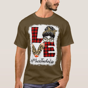 T-shirt Musique Enseignant Aimer Messy Bun Leopard Buffalo