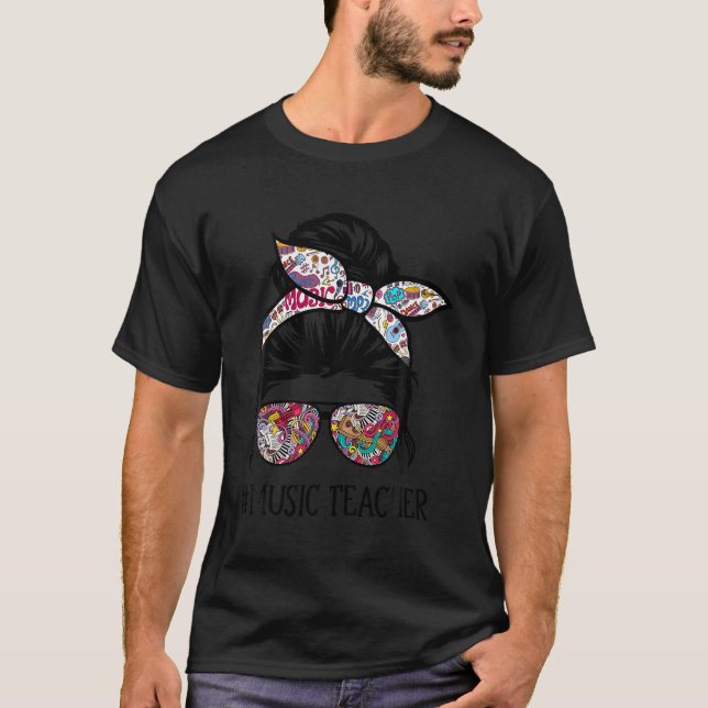 T-shirt Musique Enseignant Messy Hair Bun Lunettes Musicie (Devant)