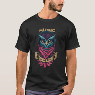 T-shirt Musique Est Ma Vie, Chouette Colorée Avec Casque,