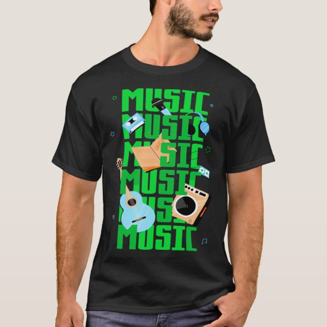 T-shirt musique guitare instruments casque (Devant)