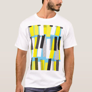 T-shirt Musique jazz, motif géométrique bleu jaune.