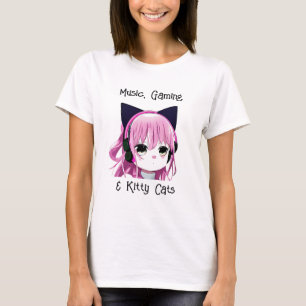 T-shirt Musique, jeux et chats Kitty   Anime Girl