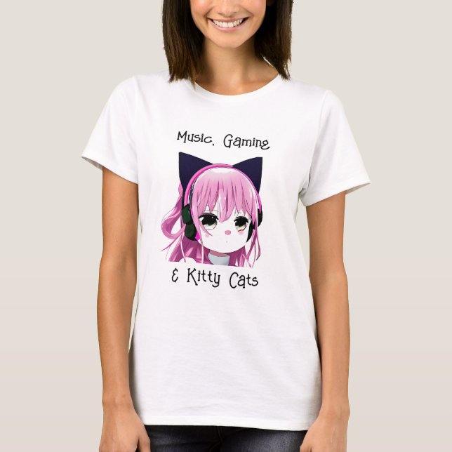 T-shirt Musique, jeux et chats Kitty | Anime Girl (Devant)