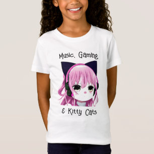 T-Shirt Musique, jeux et chats Kitty   Anime Girl