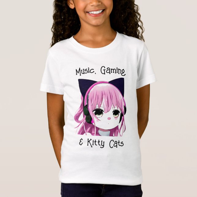 T-Shirt Musique, jeux et chats Kitty | Anime Girl (Devant)