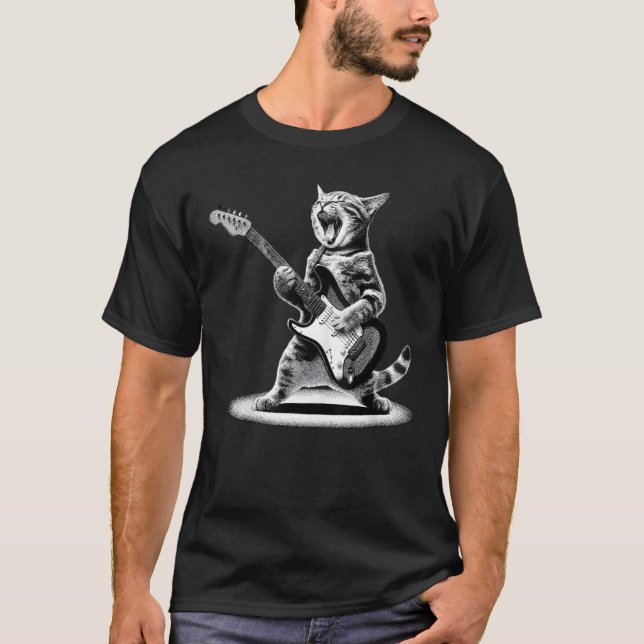 T-shirt Musique Rétro Rock de Chat (Devant)