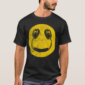 T-shirt Musique Sourire Drôle Visage Casque 90 Hommes Femm