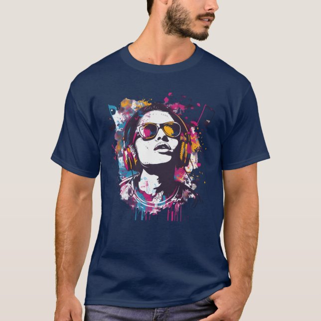 T-shirt Musique vibrante avec casque rétro (Devant)