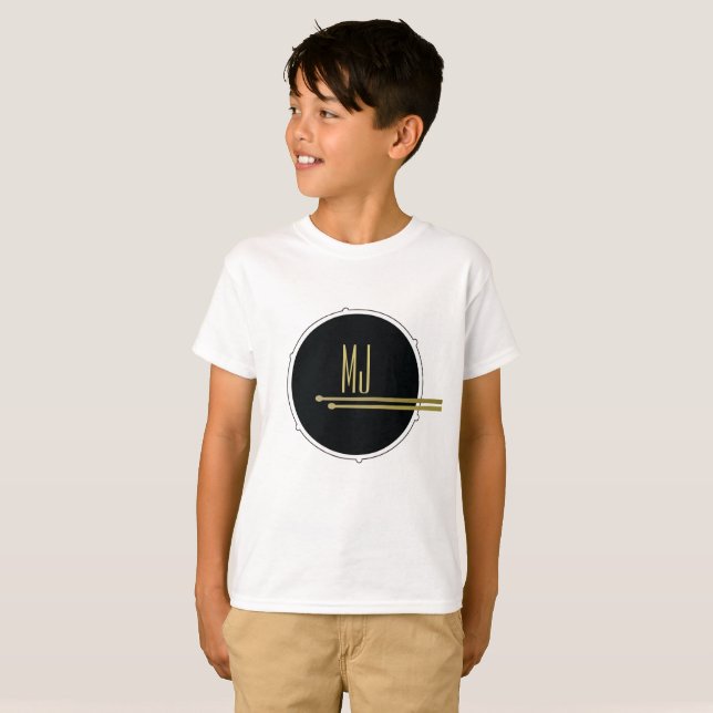 T-shirt Musiques tambours simples noir et blanc Monogramme (Devant entier)